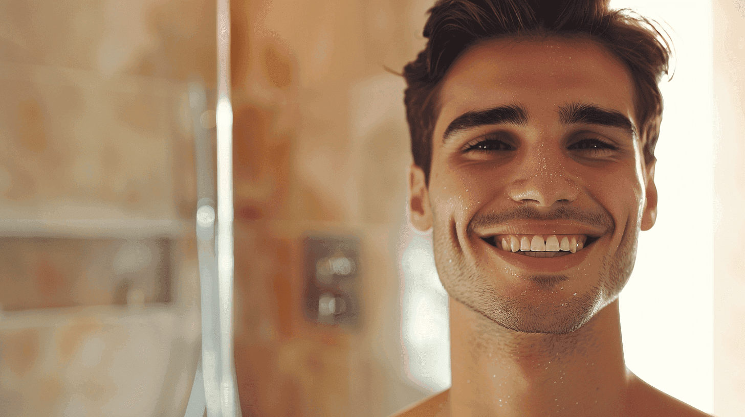 Homme au teint uniforme, peau nette