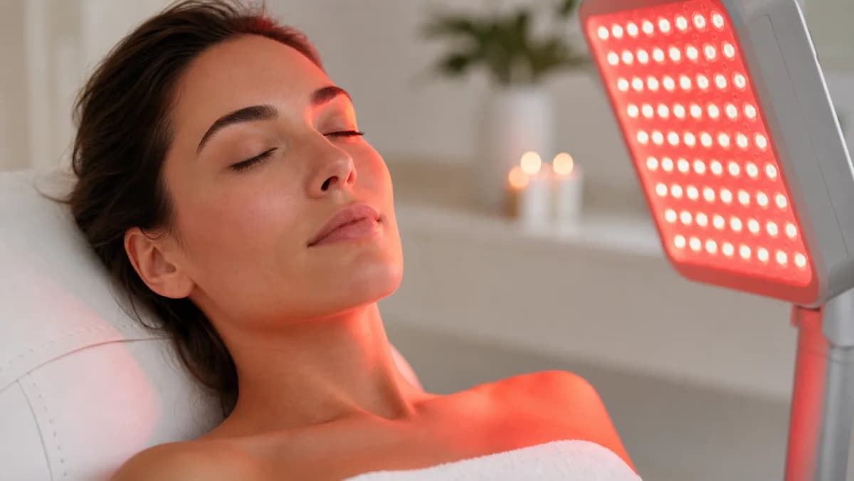 Routine lumière rouge sur le visage, peau réactive