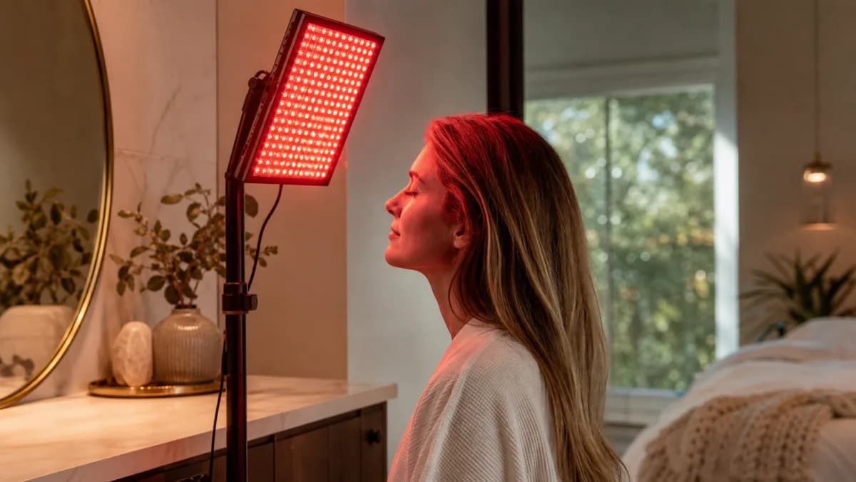 Panneau à lumière rouge exposant le cuir chevelu à distance