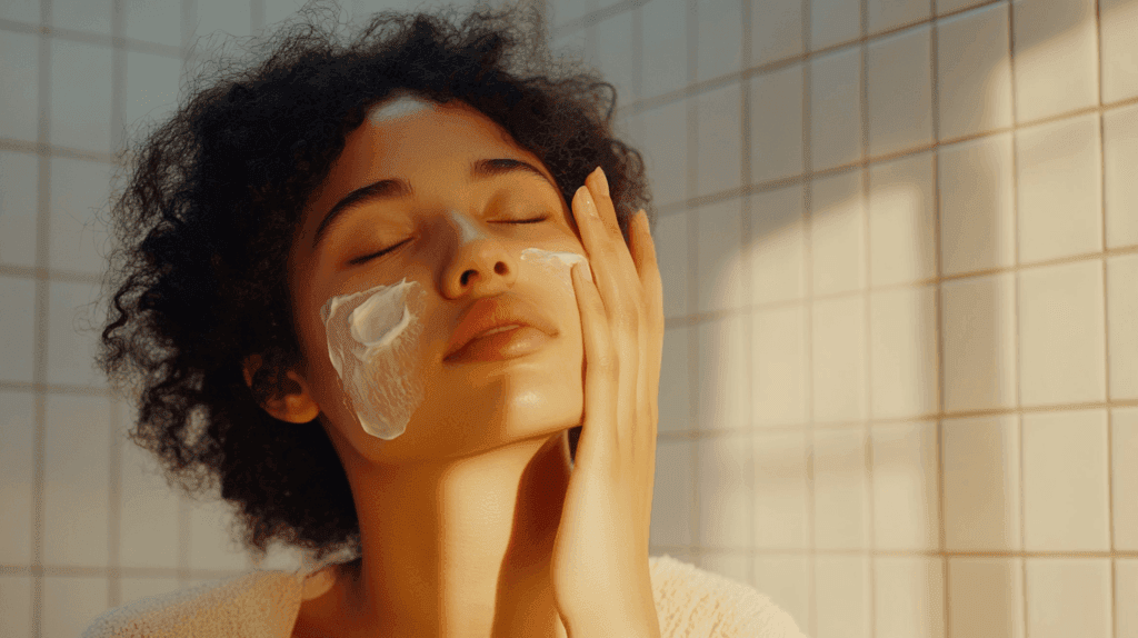 une femme qui applique une crème au probiotiques