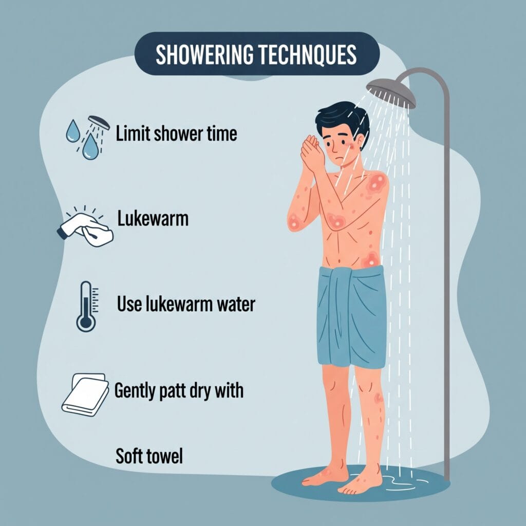 une infographie en anglais sur les technique de douches pour l’eczéma et la dermatite atopique