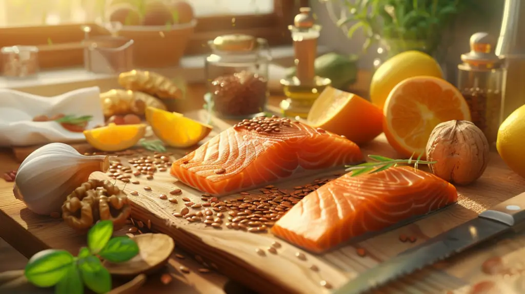 image qui montre l'Alimentation Anti Acné avec les Aliments à Éviter et à Favoriser sur une table