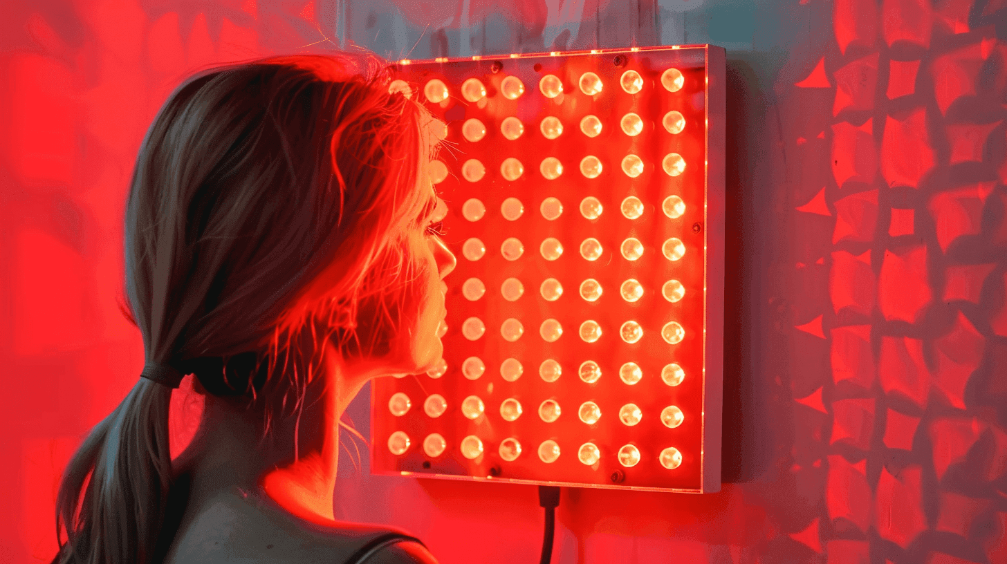 une femme magnifique qui fait une thérapie lumière rouge