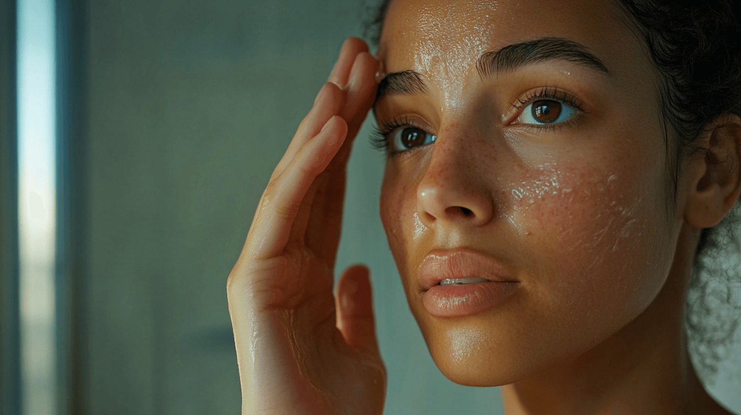 une femme qui applique un mélange de tea treee et d'huile MCT car c’est le meilleur traitement naturel pour la dermite séborrhéique