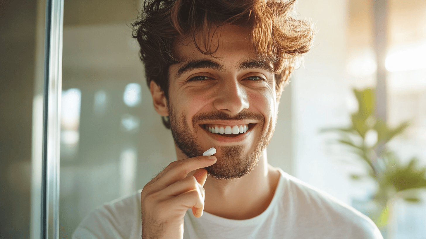 un homme qui prend un comprimé de saw palmetto car c'est le meilleur traitement contre la calvitie