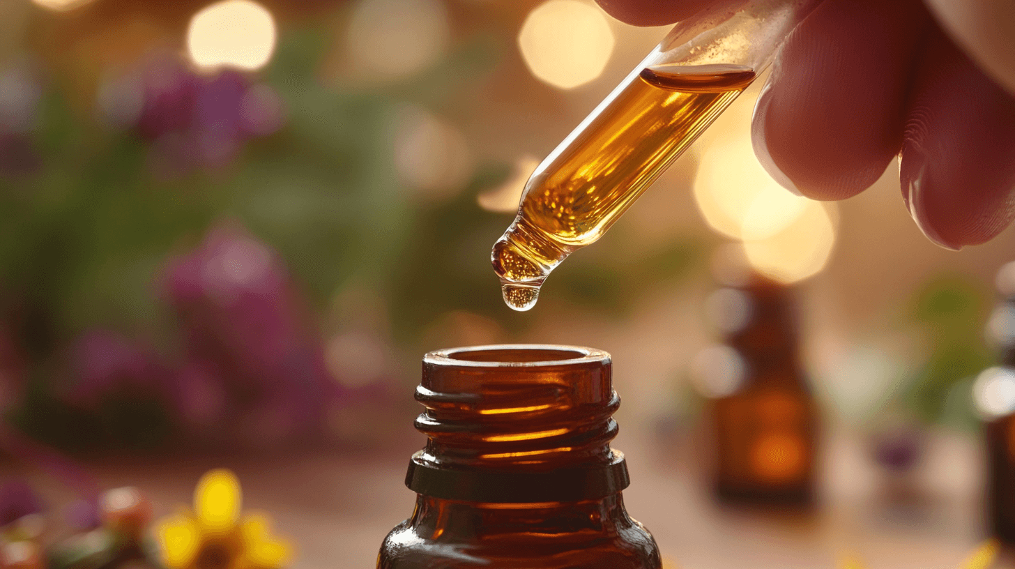 Un flacon d'huile essentielle avec pipette
