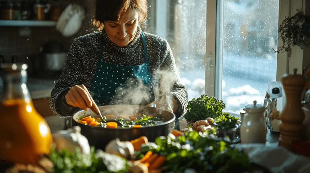 une femme qui cuisine des plats d'hiver pour réchauffer tout le monde