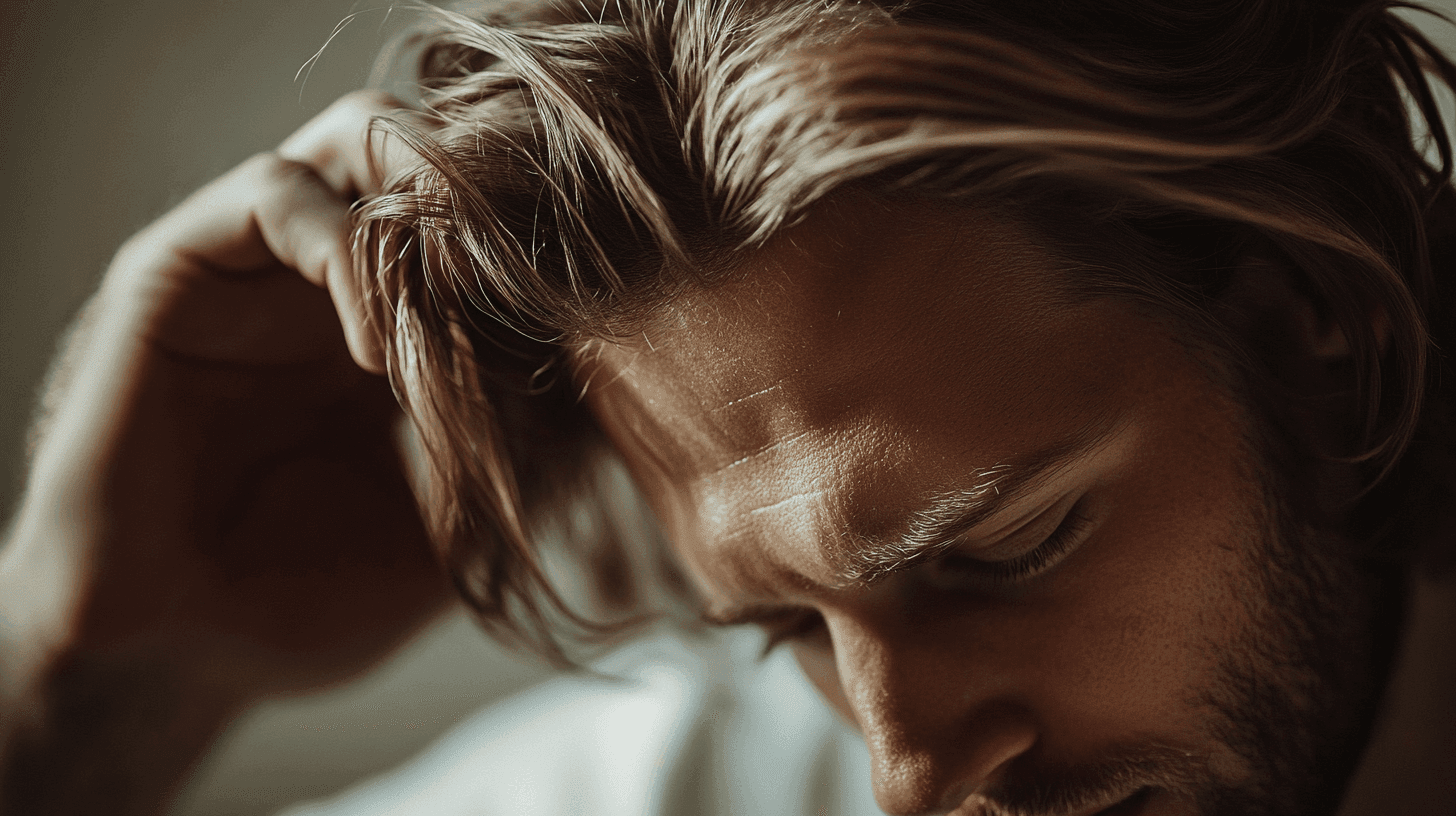 une homme avec un début de calvitie et des cheveux longs