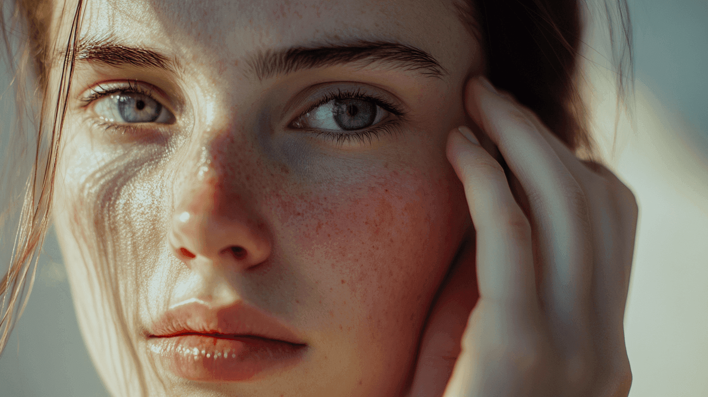 une femme avec une peau sensible et réactive après l'application d'un produit cosmétique