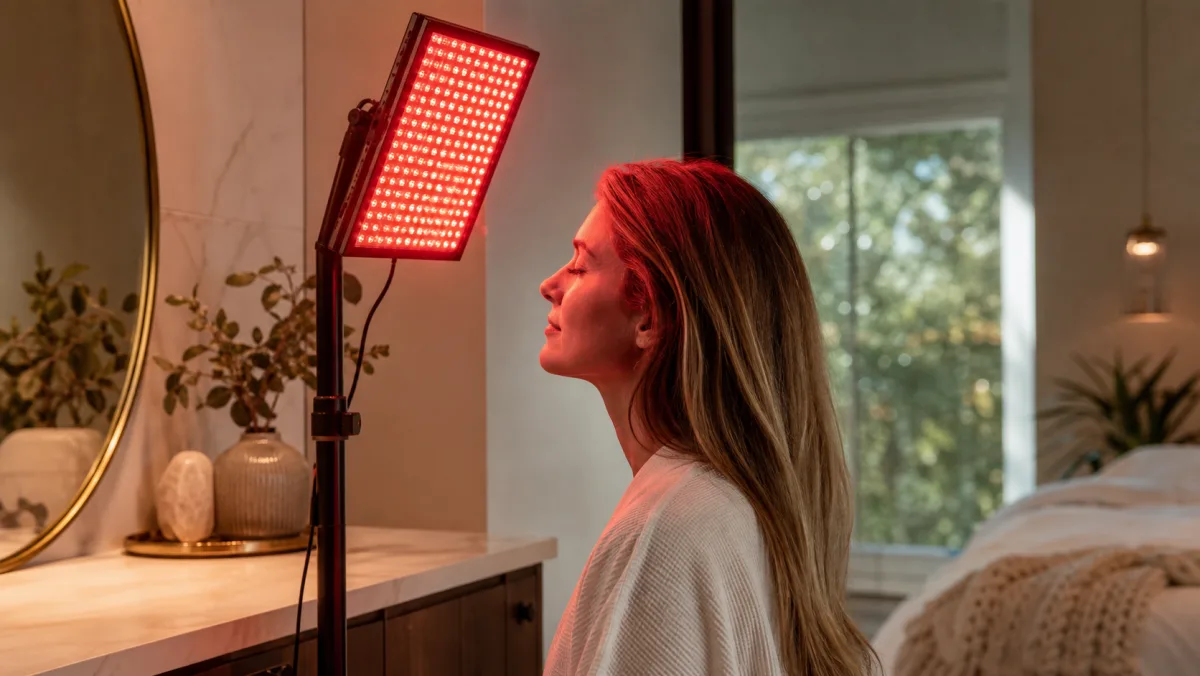 Panneau à lumière rouge exposant le cuir chevelu et les cheveux à distance